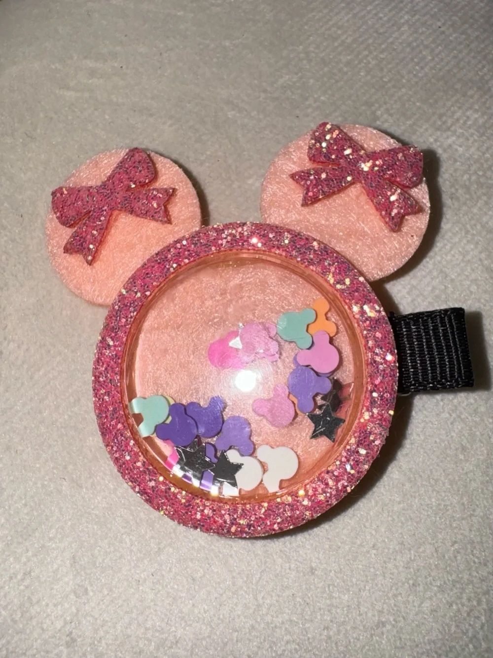 Kids Pink Glitter Mouse Ear Hair Clips - Sparkle Bow Shaker Set